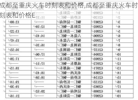 成都至重庆火车时刻表和价格,成都至重庆火车时刻表和价格E