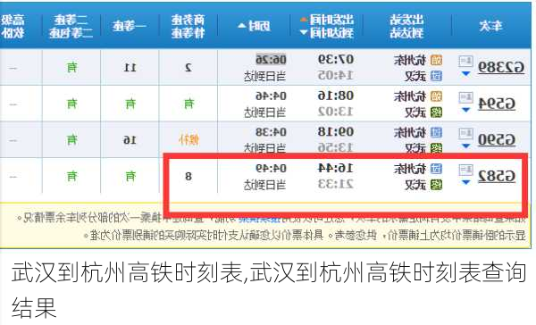 武汉到杭州高铁时刻表,武汉到杭州高铁时刻表查询结果