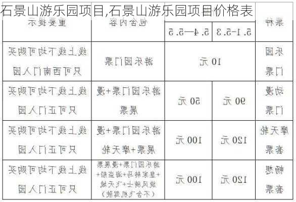 石景山游乐园项目,石景山游乐园项目价格表