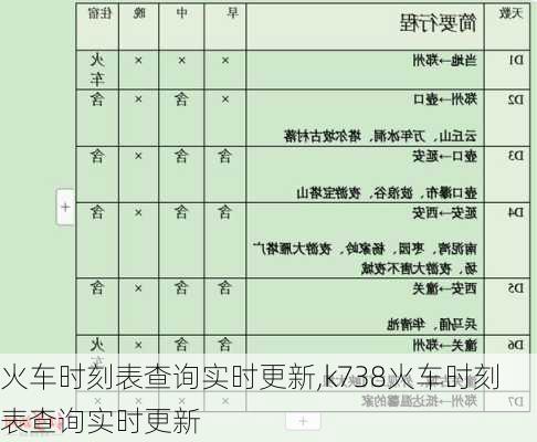 火车时刻表查询实时更新,k738火车时刻表查询实时更新