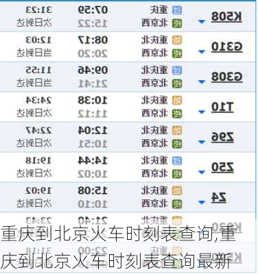 重庆到北京火车时刻表查询,重庆到北京火车时刻表查询最新