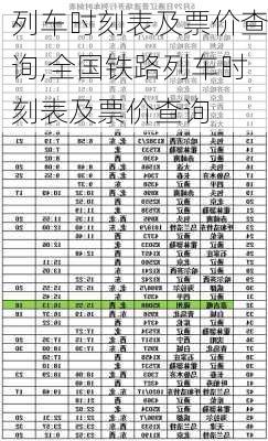 列车时刻表及票价查询,全国铁路列车时刻表及票价查询