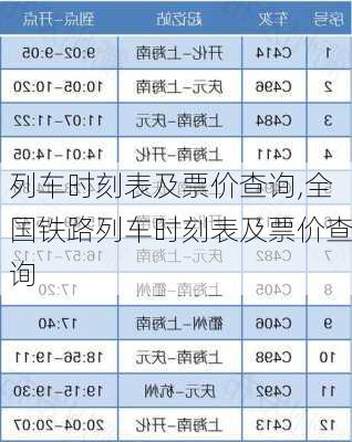 列车时刻表及票价查询,全国铁路列车时刻表及票价查询