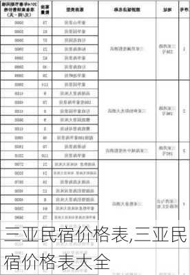 三亚民宿价格表,三亚民宿价格表大全